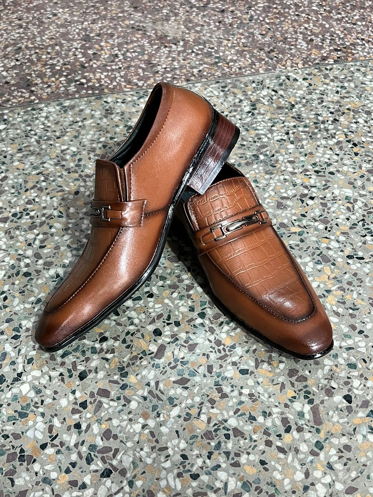 Brown Buckled Formal Slip-On Loafer Shoes For Men